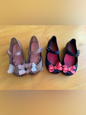 Mini Melissa Kids Glitter Pink Butterfly & Navy Bow Mary Janes
